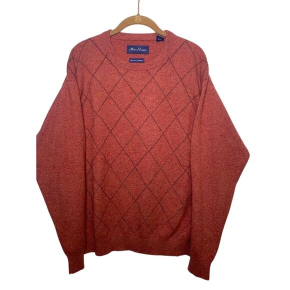 ALAN FLUSSER Pure 100% CASHMERE Mens Argyle Sweater Pumpkin Pullover Crewneck XL - Picture 1 of 9